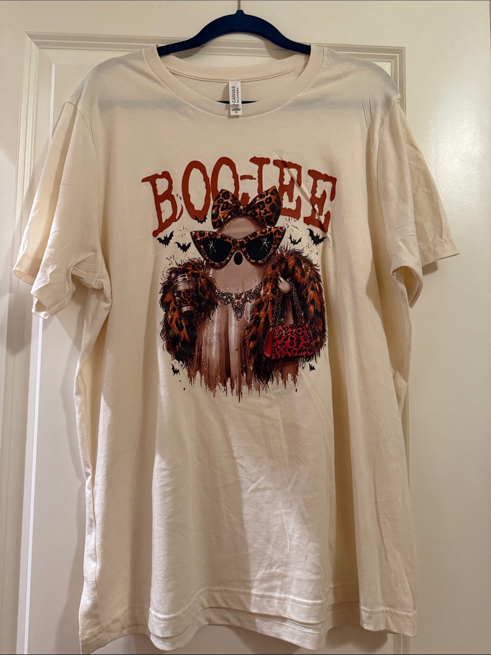 Bella Canvas CUTE HALLOWEEN Cream BOO-JEE Graphic Tee with Leopard Accents